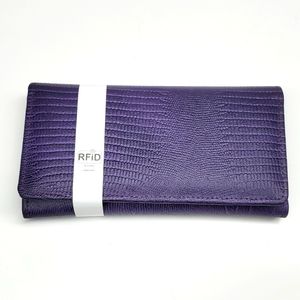 Purple Genuine Leather Lizzard Embossed RFID Wallet NWT